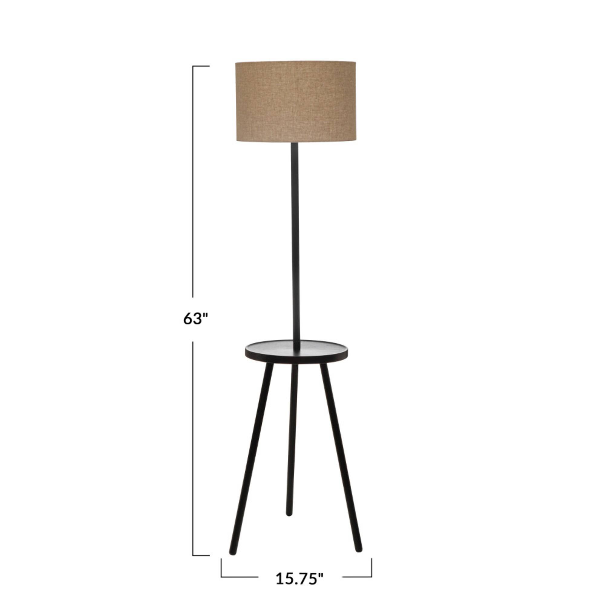 Hello Honey® 63" Natural Scandinavian Wood Table Lamp with Shelf and Linen Shade